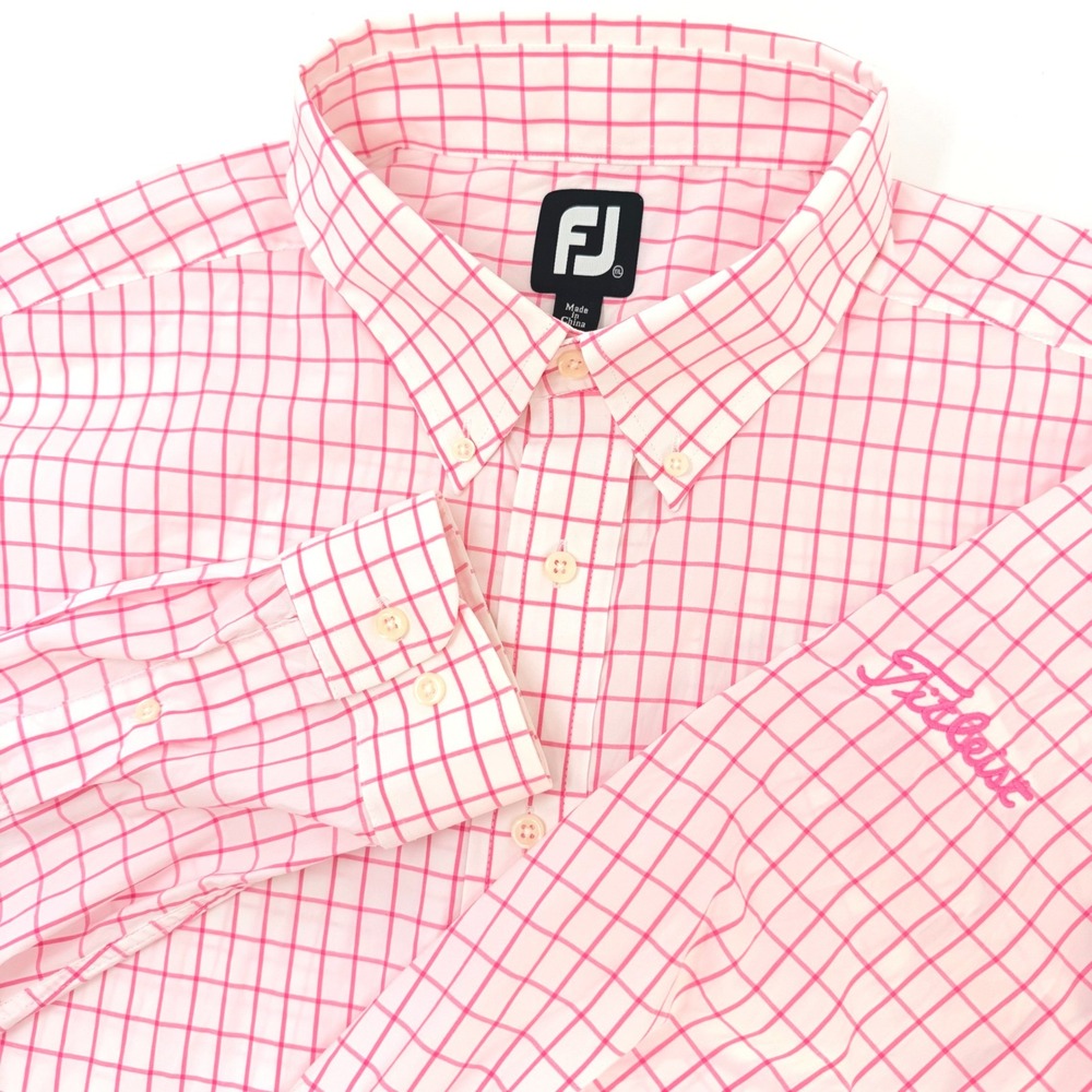 FootJoy Titleist Mens XXL Pink White Windowpane Check Performance Button Down